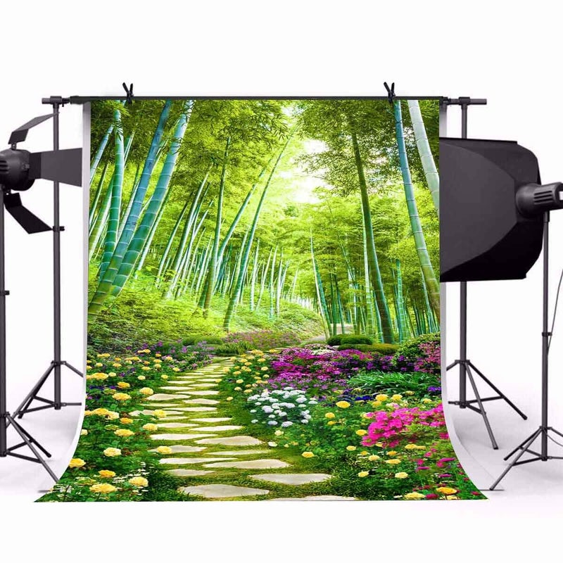 FHZON 5x7ft Park Stone Path Photography Background Bamboo Forest Flower Backdrop Walking Travel Theme Party Photo Booth Video Studio Props LXFH334 - Image 5